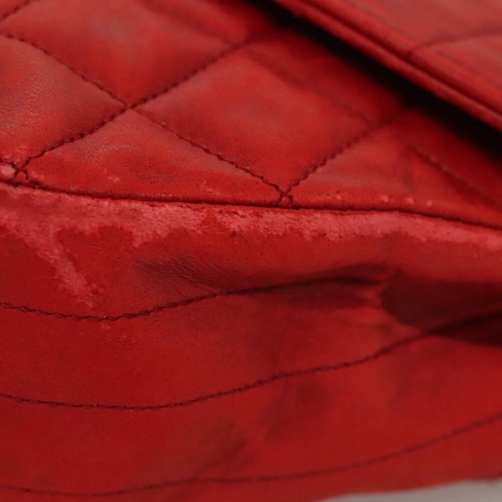 CHANEL Matelasse Chain Shoulder Bag Lamb Skin Red Gold CC Auth 136059 - Picture 15 of 16